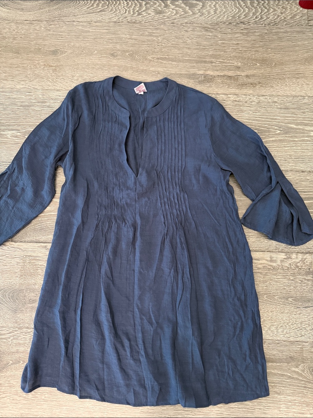 Merona Navy Textured Tunic Top with Pintuck Detail